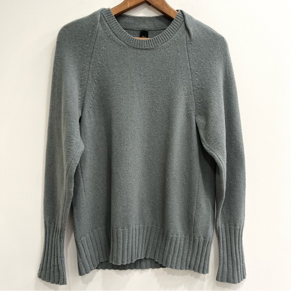 Petar Petrov crewneck cashmere sweater gray green gathered pleated neckline 34